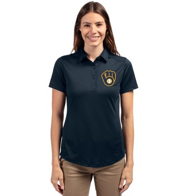 Milwaukee Brewers Cutter & Buck Prospect Eco Textured Stretch Recycled Womens Short Sleeve Polo