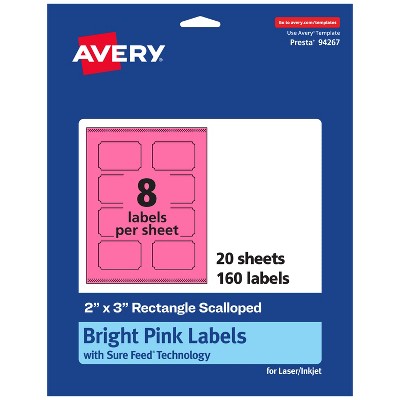 Avery Bright Pink Paper Labels, 2" x 3" Rectangle Scalloped