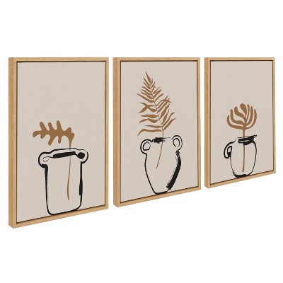 Kate and Laurel Sylvie Relaxed Retro Illustrated Botanical Vase Framed Canvas Art Set by The Creative Bunch Studio