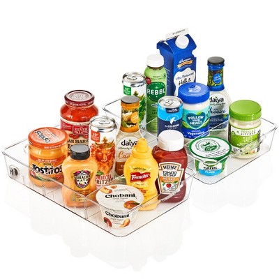 Sorbus Flat Clear Organizing Bins on Wheels with Dividers - for Kitchen, Cabinet Organizer, Pantry & Refrigerator