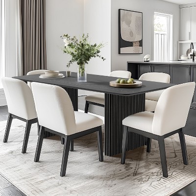 PexFix 67" x 33.5" Solid Wood Dining Table Modern Kitchen Table for 4-6 Farmhouse Style with Solid Wave Legs for Living Room Kitchen Home Office Black