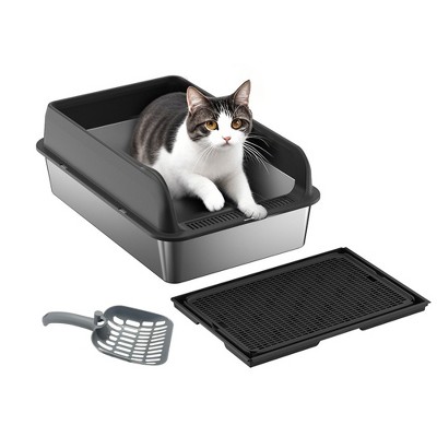 Cat Litter Box with Lid, Large Litter Box for Big Cats Non-Stick Cat Boxes with Double Layer Litter Mat and Scoop