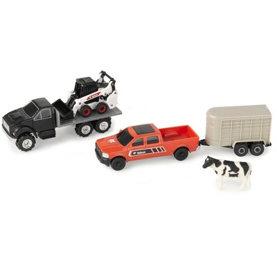 ERTL 1/64 Bobcat 5 Piece Farm Set with Rollback, Livestock Trailer, Cow & Skid Loader 16503