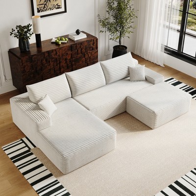 TiramisuBest 107" Cloud Sectional Couch with L-Shaped Chaise, Modern Modular Deep-Seat Sofa, Plush Corduroy Upholstery, No Assembly, White
