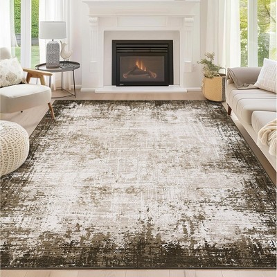 Washable Area Rug, Soft Modern Bordered Abstract Low Pile Non-Slip Carpet, Living Room Bedroom Throw Rug for Dining Room Home Decor