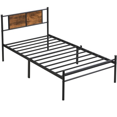 Metal bedframe,Headboard with wood panel decoration,black