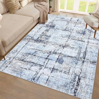 Machine Washable Rug Soft Modern Abstract Non-Slip Non-Shedding Neutral Farmhouse Rug for Living Room Bedroom