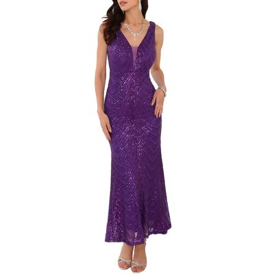 INSPIRE CHIC Women's Sequin V Neck Sleeveless Cocktail Maxi Gown Evening Dress