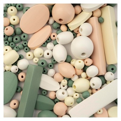John Bead Craft Beads Wood Beads w/Elastic/Nylon cord 90g White/Cream/Light Peach/Green