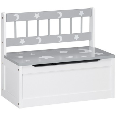 Qaba 2-in-1 Kids Wooden Toy Organizer Chest Storage Box with Seat Bench Cabinet Chunk Cube with Safety Pneumatic Rod