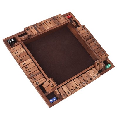 GSE 4-Player 12 Numbers Wooden Shut The Box Dice Board Game with 8 Dice, 4-Way Shut The Box Set