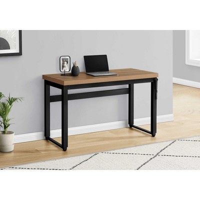 PAGED Height Adjustable Computer Desk, Simple Modern Office Desk with Wooden Desktop and Black Metal Leg for Office, Study
