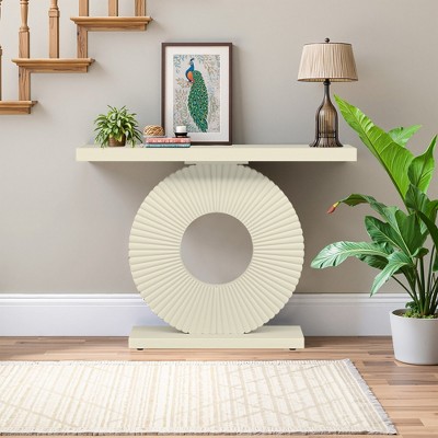 Lirago 40" Modern Console Table Entryway Sofa Table with Geometric Base Elegant Flower Design Sturdy Top Multi Purpose for Living Room White