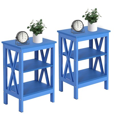 VECELO Set of 1/2 Nightstands X-Shaped Side End Table with 3-Tier Open Shelves 7 Color