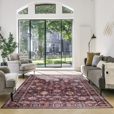 Crystal Print Cullen Casual Transitional Floral Border Livingroom Dining Bedroom Flat Pile Easy Care Indoor Area Rug