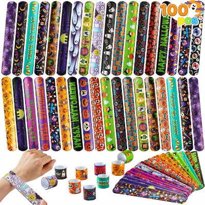 Joyfy Halloween Party Favors 72/100 PCS Halloween Slap Bracelets Friendship Snap Bracelet for Kids Girls Boys Gifts Goodie Bag Fillers Classroom Prize