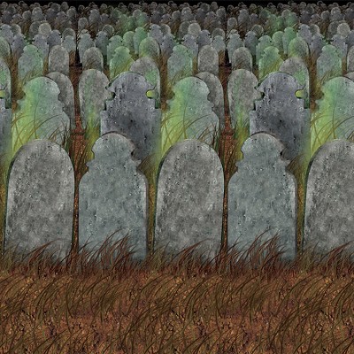 Beistle Graveyard Backdrop - 4 ft x 30 ft - Gray