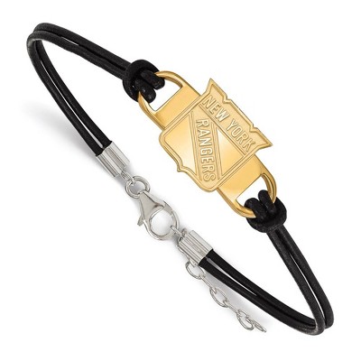 Black Bow Jewelry 14k Yellow Gold Plated Sterling Silver New York Rangers NHL Charm Bracelet 7 Inch