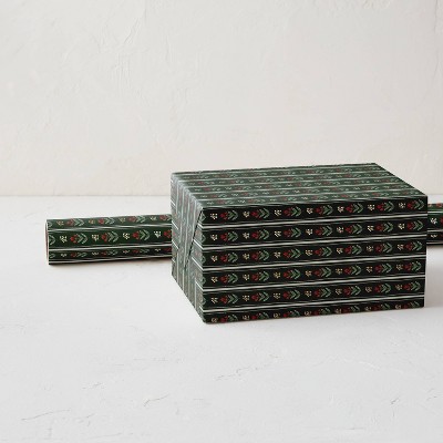 Minted Foil Folk Floral Luxury Gift Wrapping Paper Green/Red