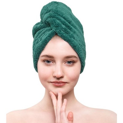 American Soft Linen Hair Towels for Women, 10 in by 25 in Head Towel Hair Turban Towel Wrap with Adjustable Button for Girls