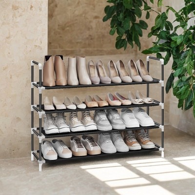 Shoe Rack with Shelves for Closet Entryway Shoe Organizer,Easy to Assemble Metal Shoe Storage Shelf,Black