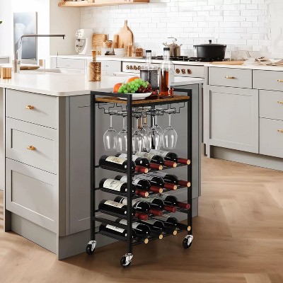 SUGIFT Freestanding Wine Rack Rustic Wine Holder Stand with Storage for Kitchen, Dining Room, Bar, and More