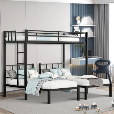 Triple Bunk Bed for Kids & Teens - Metal Frame, Detachable into 3 Twin Beds, Black Finish