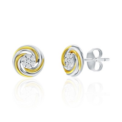 Donatello Gian Sterling Silver Two Tone Crystal Swirl Earrings
