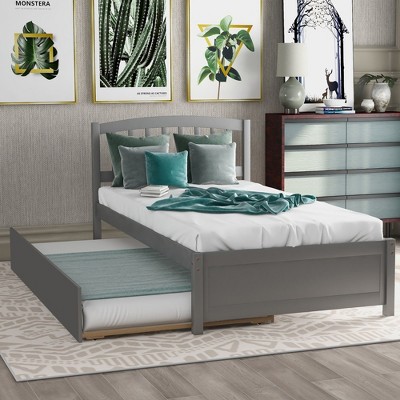 CAVINAS Twin Size Modern Design Platform Bed Frame with Headboard & Trundle,No Box Spring Needed