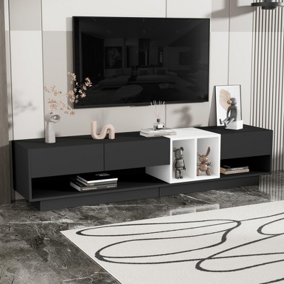TIRAMISUBEST Sleek TV Stand with Perfect Storage Solution, Two-tone Media Console for TVs Up to 80'', Functional TV Cabinet with Versatile Compartment