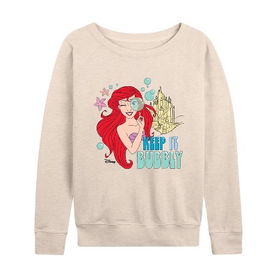 Women's - Disney Princess - Ariel Keep It Bubbly Lightweight French Terry Wide Neck Long Sleeve Graphic Shirt