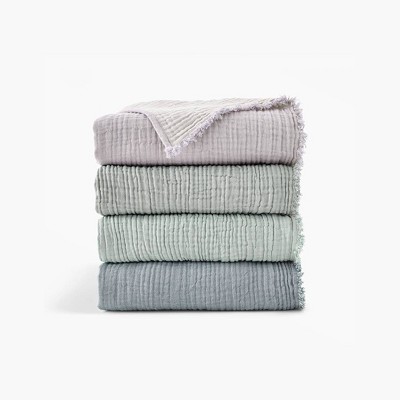 50"x60" Two Toned Organic Throw Blanket Beige - Truly Soft: Non-Woven, All Ages, Machine Washable