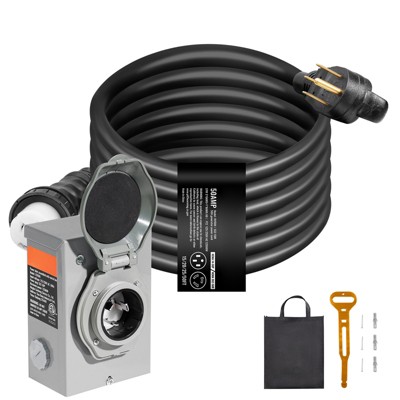 VEVOR 50 Amp Generator Cord and Power Inlet Box Kit, 15FT, NEMA 14-50P/SS2-50R STW 6/3+8/1 AWG Generator Power Cord with Twist Lock Connector, Black