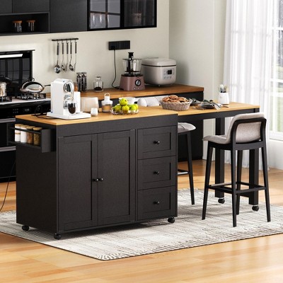 Sapphtopaz Kitchen Island with Extendable Dining Table & Power Outlet,Kitchen Storage Cart with Spice Rack,Island Table for Kitchen,Dining Room