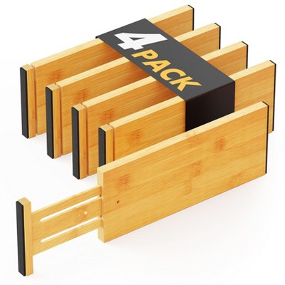 Set of 4 Bamboo Drawer Adjustable Drawer Dividers, 4.65” High, Expandable Organizers for Clothing (12.5-17" Sizes) - SpaceAid®