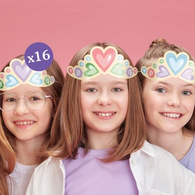 Big Dot of Happiness Princess Party Paper Crowns, Colorful Tiara Headbands for Girls' Birthday Party, DIY Princess Party Hat Favors, 16 Count