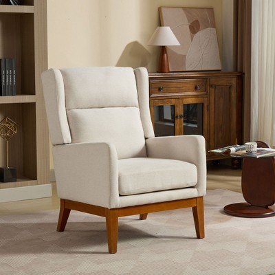 CAVINAS Modern Accent Chair with High Back&Thick Cushion,Polyester Armchair for Living Room,Single Sofa Chair with Wood Legs,Lounge Chair