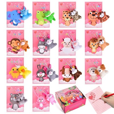 Fun Little Toys Valentine's Day Heart Cards with Plush Toys, 28 Packs Mini Stuffed Animals for Kids Classroom Exchange Gifts and Party Favors