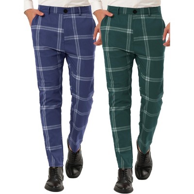 Lars Amadeus Men's Slim Fit Checked Patterned Business Trousers 2 Packs
