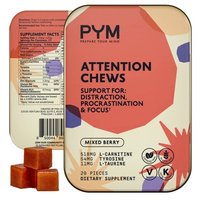 PYM Attention Vegan Chews - Focus Gummy Supplement - Mixed Berry - 20ct