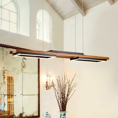 LLHZSY 3 Light Integrated LED Linear Pendant Chandelier 39 3/8" Wide Wood Light Fixture for Kitchen Island Dining Room