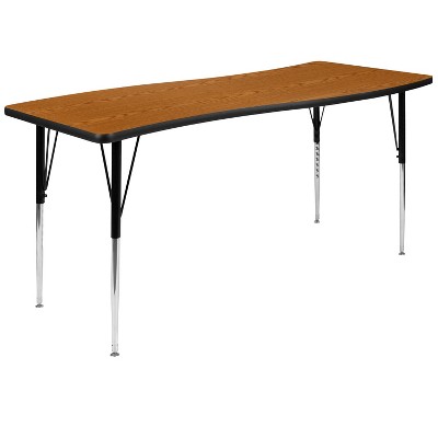 Emma and Oliver 26"W x 60"L Rectangular Wave Flexible Collaborative Oak Adjustable Height Activity Table