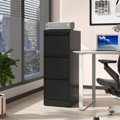 3 Drawer 40.59InchMetal Vertical File Cabinet with Lock Office Home Steel Vertical File Cabinet for A4 Legal/Letter Size,Black