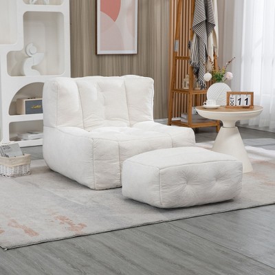 PAGED Modern Bean Bag Chair with Ottoman Footrest, Durable Lazy Sofa with Memory Foam, Comfy Chair for Adults in Living Room, Bedroom