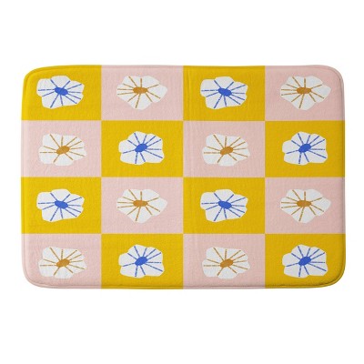 Maritza Lisa Checkered Flowers Bath Rug Yellow - Deny Designs