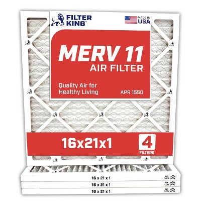 Filter King 16x21x1 Air Filter | 4-PACK | MERV 11 HVAC Pleated A/C Furnace Filters | MADE IN USA | Actual Size: 15.5 x 20.5 x .75"