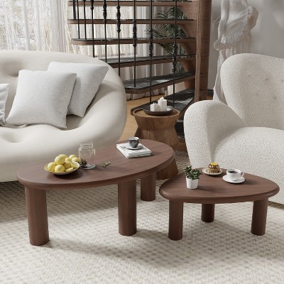 PexFix Cashew Solid Wood Coffee Table Sofa Side Table Set