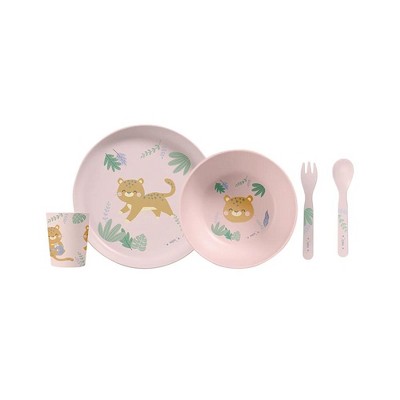 SARO “Jungle Cheetahs” 5-Piece Kids Feeding Set: Toddler Dinnerware for Self-Feeding Development