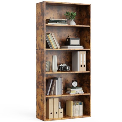 FONTOI Decorative Bookshelf, Open 5-Tier Bookshelf, Floor Standing Bookshelf for Home Office Living Room, Brown, 9.2"*52.9"*23.8"