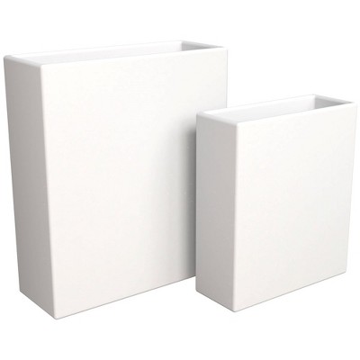 LeisureMod Thistle Fiberstone and MGO Clay Planter Set, Mid-Century Modern Rectangular Planter for Indoor and Outdoor